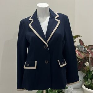Talbots: Navy Blue Tan Trim Single Breasted Blazer Coat Size 6